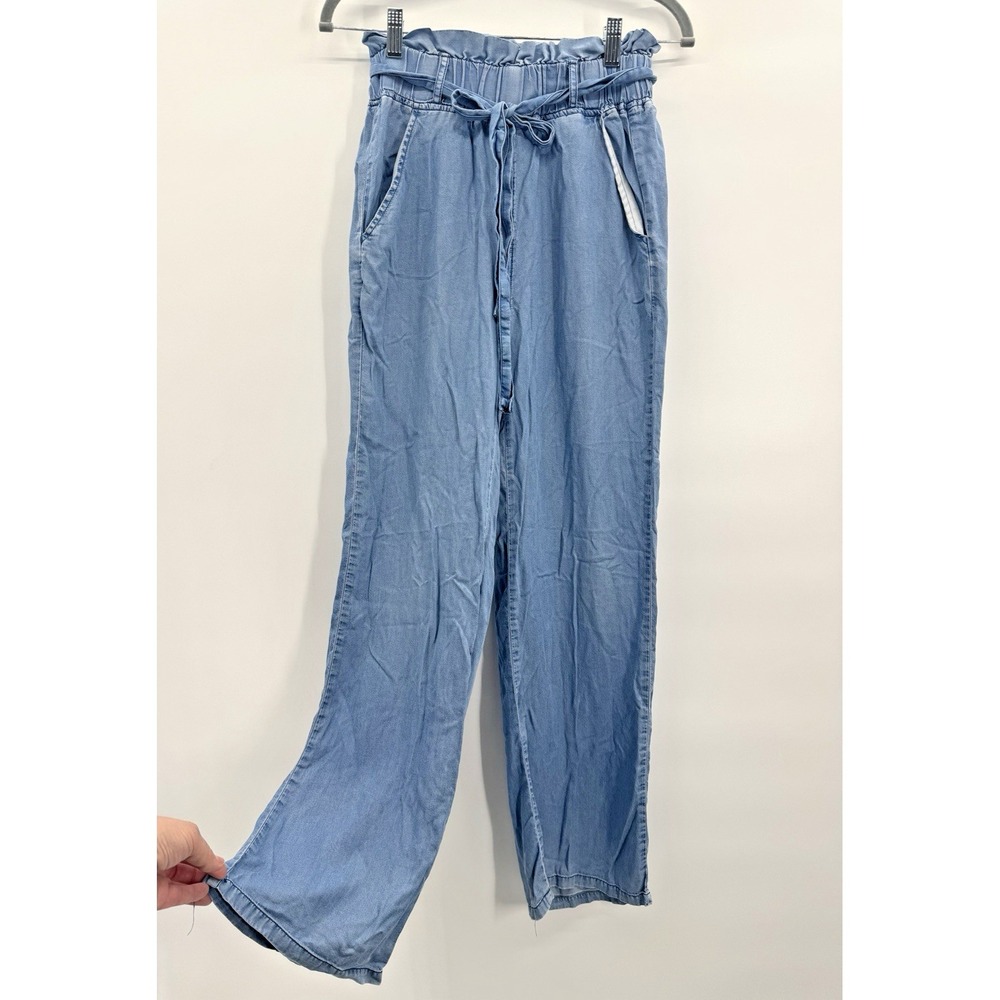 Thread Supply Wide Leg Paper Bag Pant Chambray Belted XS Coastal Preppy Lyocell